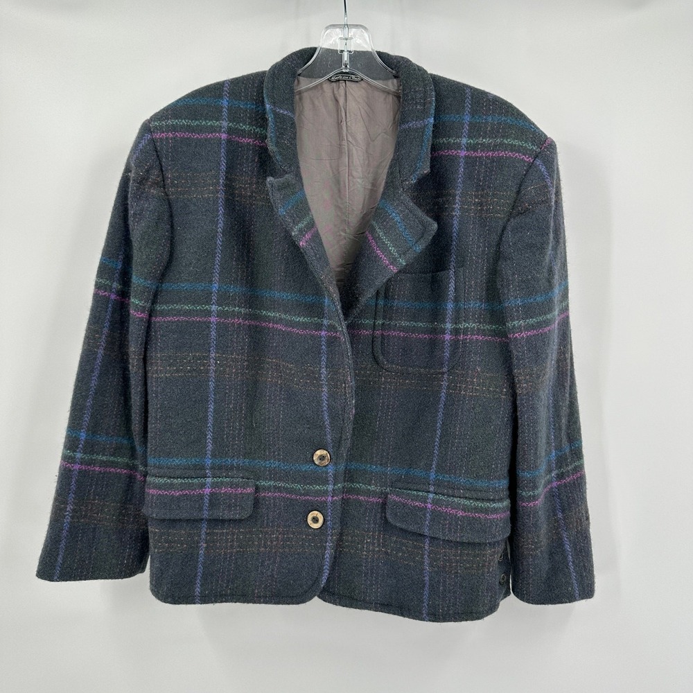 Womens Vintage Preppy Tartan Plaid Shetland Wool Blazer Size 4 Jacket Oversized
